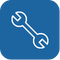 wrench icon on blue square